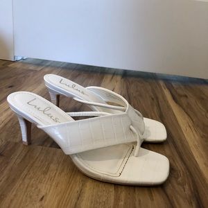 Lulu's White Croc-Embossed Thong Heeled Sandals